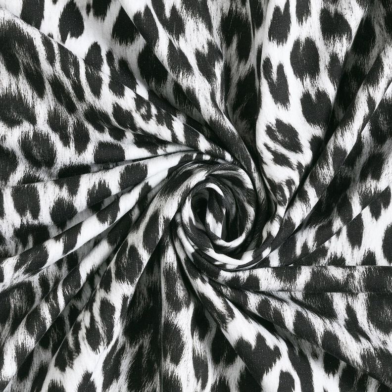 Stampa digitale leopardo delle nevi spazzolato French Terry – nero/bianco, image number 3
