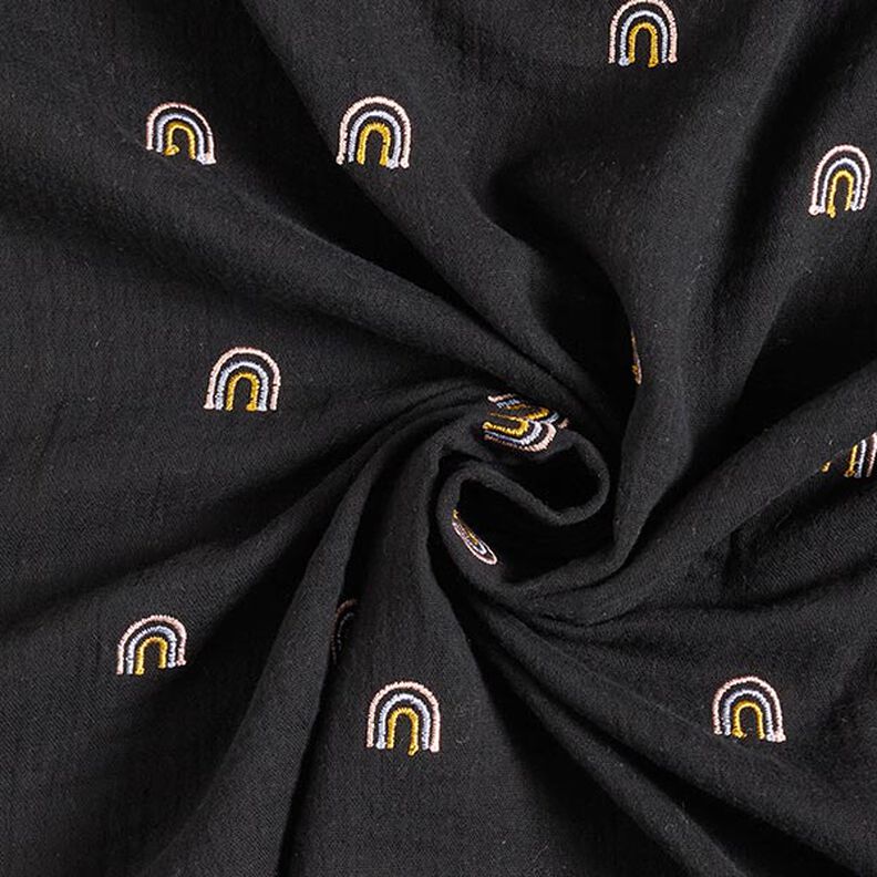 mussolina / tessuto doppio increspato Arcobaleni ricamati – nero,  image number 3