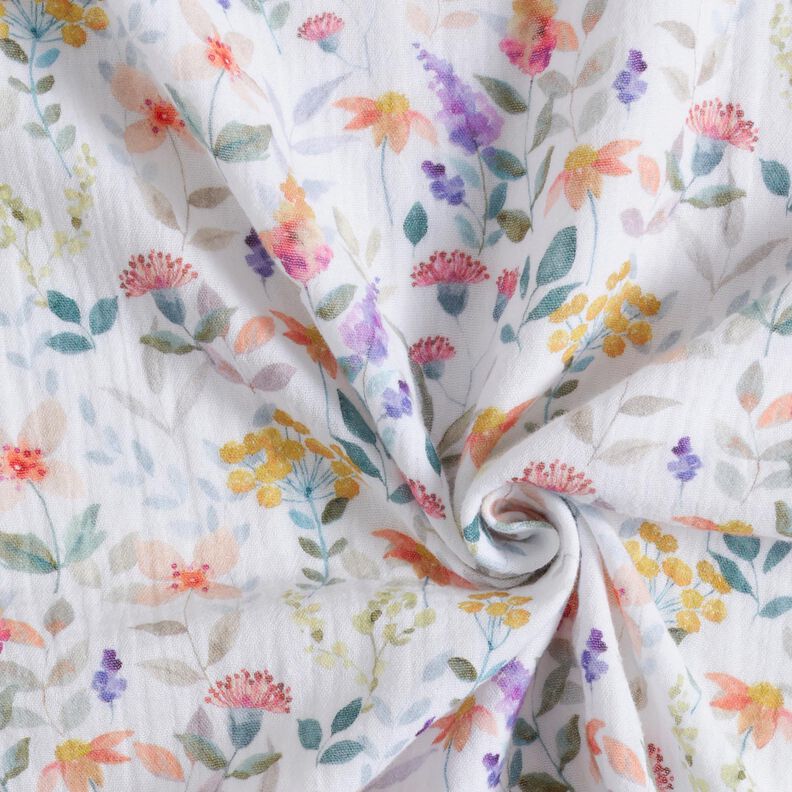 mussolina / tessuto doppio increspato prato di fiori acquerello stampa digitale | Poppy Fabrics –,  image number 3