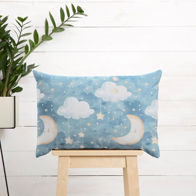 tessuto arredo tessuto spinato in cotone luna e stelle stampa digitale – azzurro, image number 7