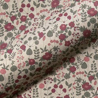 tessuto arredo mezzo panama, prato fiorito – naturale/bacca, 
