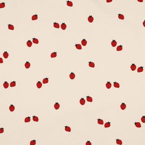 GOTS jersey di cotone fragole | Poppy Fabrics – beige chiaro/rosso carminio, 