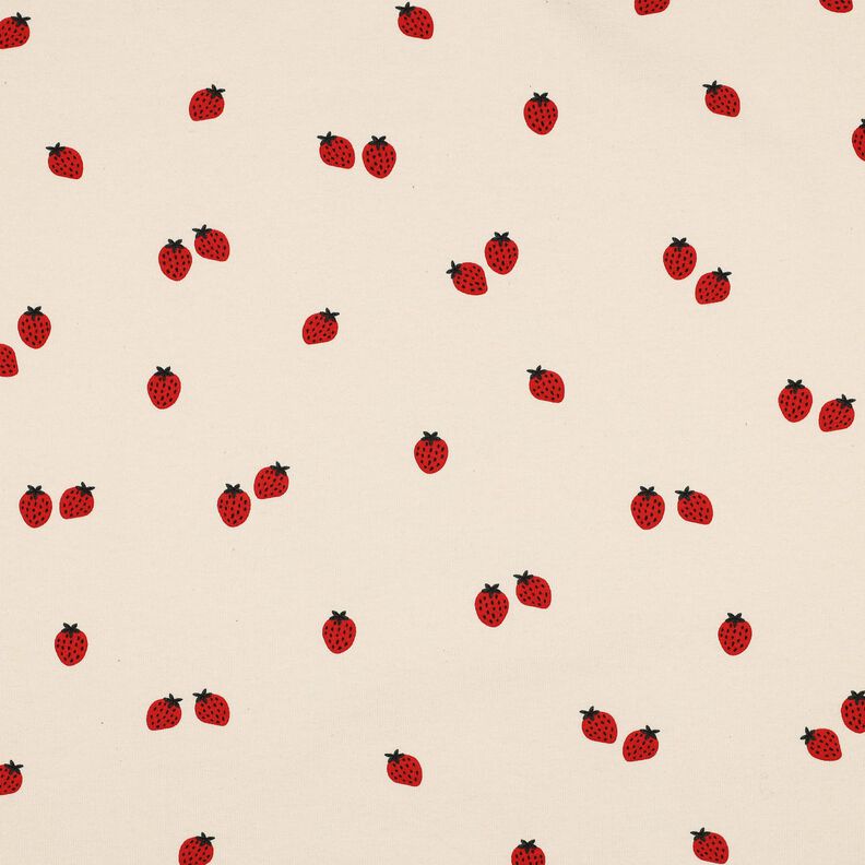 GOTS jersey di cotone fragole | Poppy Fabrics – beige chiaro/rosso carminio, image number 1