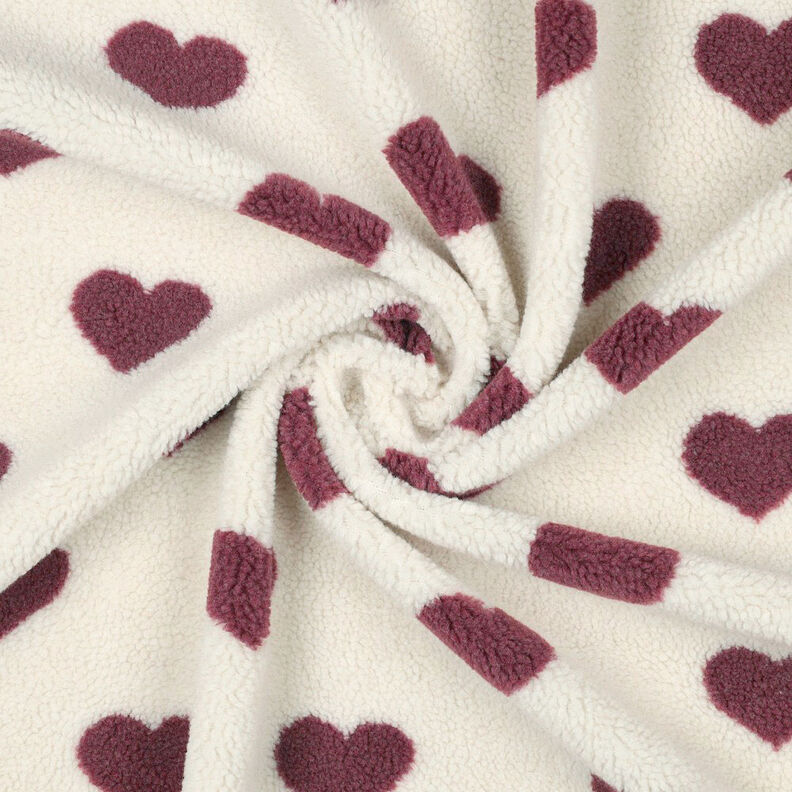 tessuto peluche Cuori | by Poppy – naturale/rosso Bordeaux,  image number 3