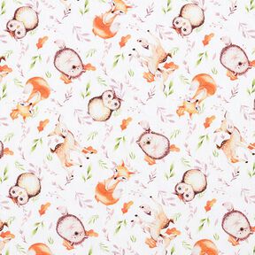 tessuto in cotone percalle animali del bosco – bianco/marrone chiaro, 