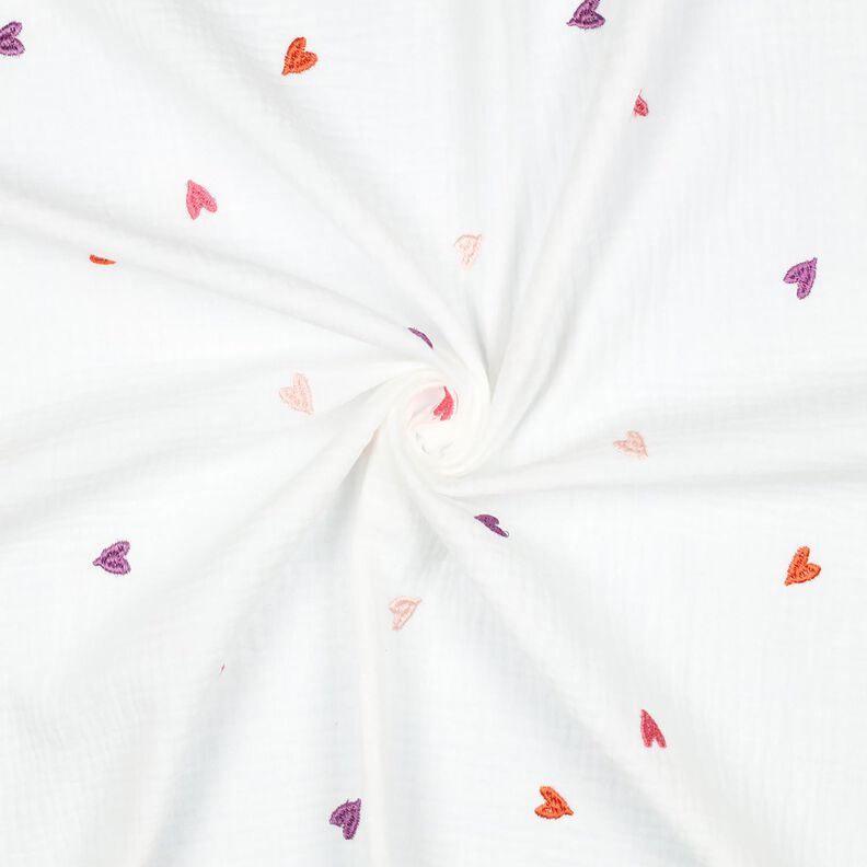 mussolina / tessuto doppio increspato Cuori ricamati | Poppy Fabrics – bianco/rosé,  image number 3