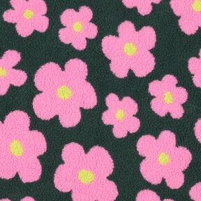 tessuto peluche fiori | Poppy Fabrics – verde scuro/pink, 