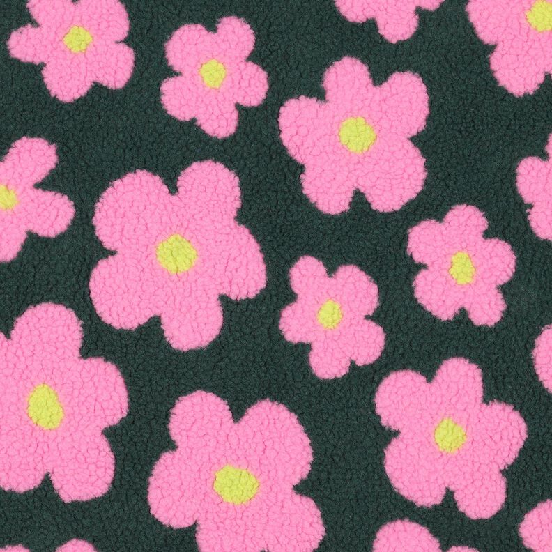 tessuto peluche fiori | Poppy Fabrics – verde scuro/pink, image number 1