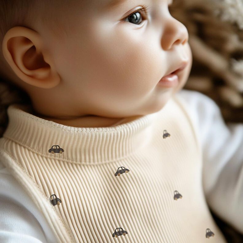 GOTS jersey a coste Piccole auto | Poppy Fabrics – crema/marrone nerastro, image number 7