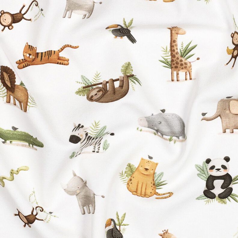 GOTS jersey di cotone graziosi animali della steppa stampa digitale | Poppy Fabrics – bianco/verde, image number 2