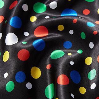 satin di poliestere, pois colorati – nero, 