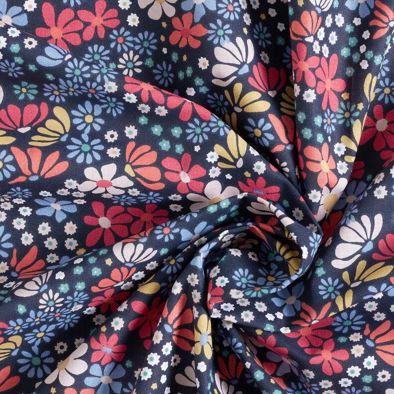 tessuto in cotone cretonne Fiorellini misti – blu notte,  image number 3