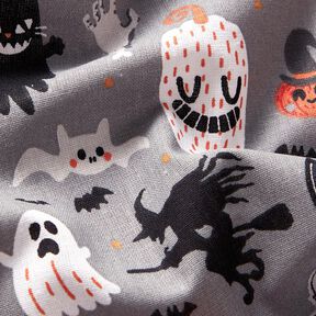 tessuto in cotone popeline Happy Halloween – grigio elefante/arancio chiaro, 