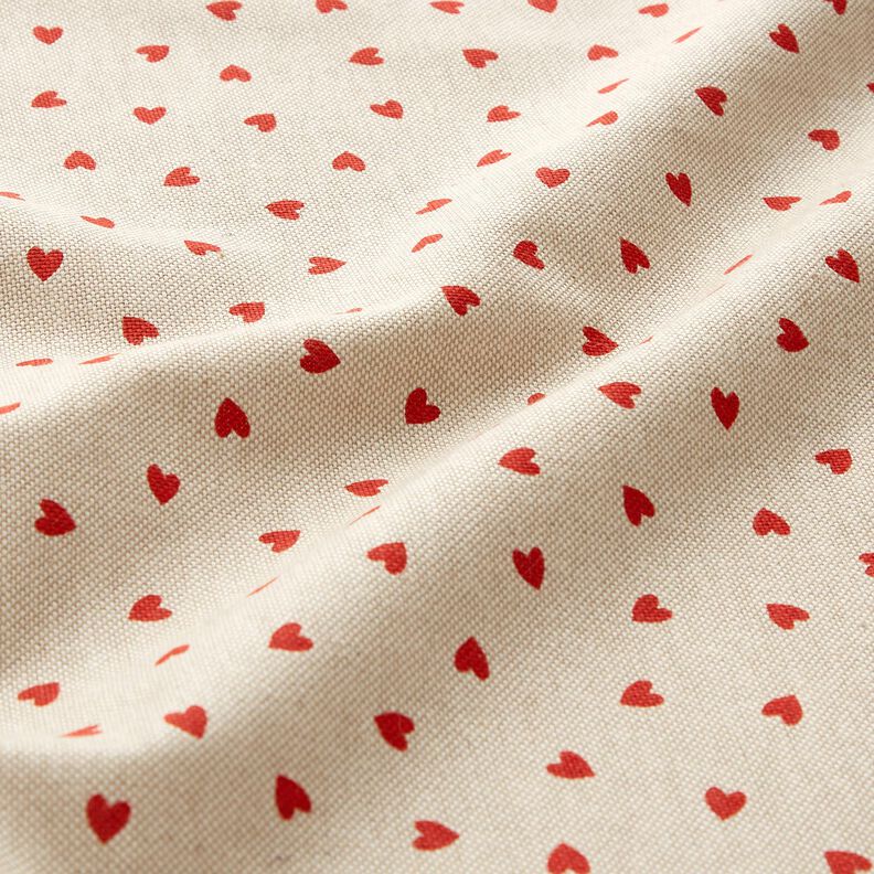 tessuto arredo mezzo panama Mini cuori sparsi – naturale/rosso,  image number 2