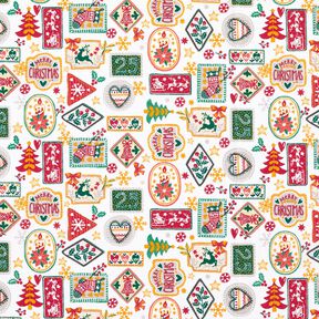 tessuto in cotone popeline immagini di Natale – bianco/rosso carminio, 