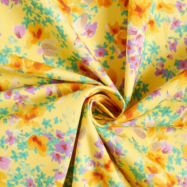 tessuto in cotone stretch, fiori acquerello – giallo chiaro, image number 3
