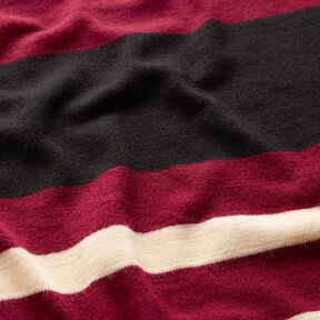 Tessuto in maglia a righe larghe – rosso Bordeaux/beige, 