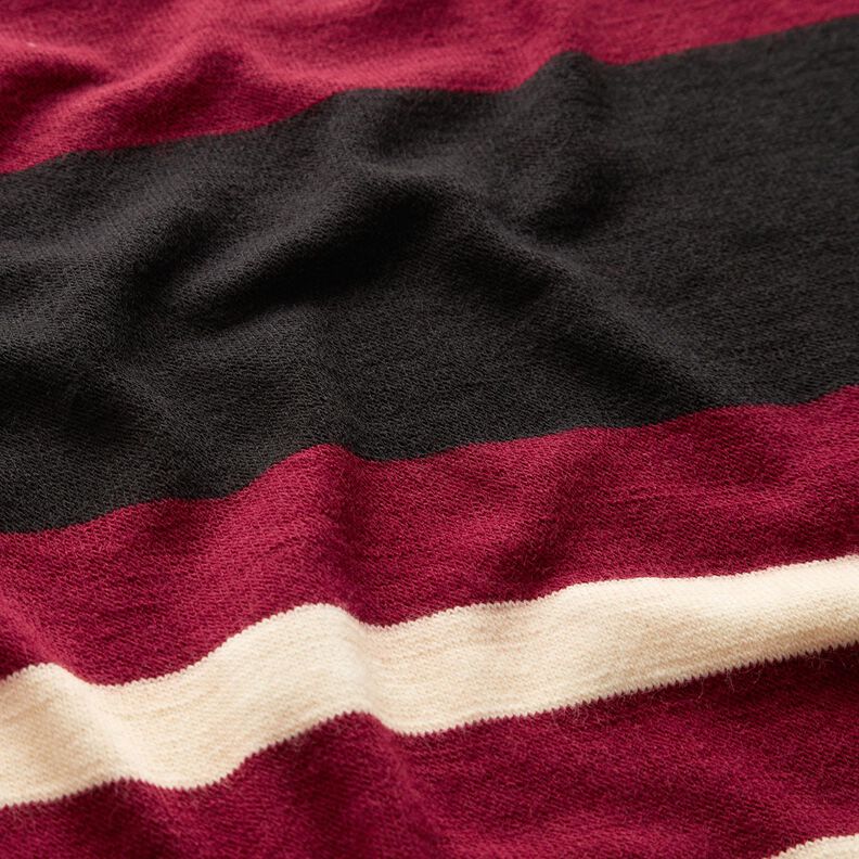 Tessuto in maglia a righe larghe – rosso Bordeaux/beige,  image number 2