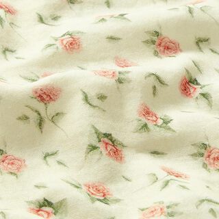 mussolina / tessuto doppio increspato Piccole roselline stampa digitale | Stenzo – bianco lana, 