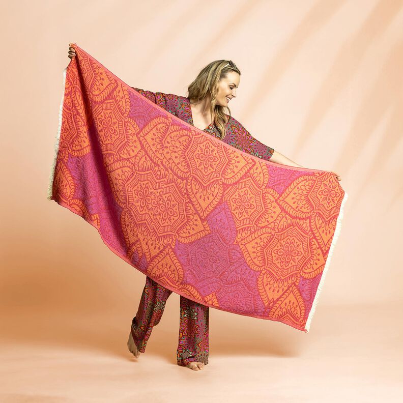 Asciugamano da spiaggia Hamam con decorazioni jacquard – rosso/arancio pesca,  image number 5