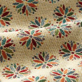 tessuto arredo gobelin Piccoli fiori Mandala – beige chiaro/rosso, 