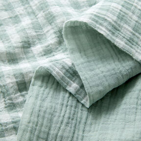 mussolina / tessuto doppio increspato Vichy a quadri tinto in filo – canna palustre/bianco, 