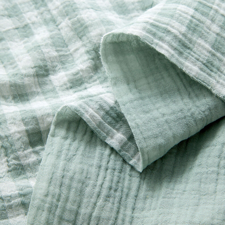 mussolina / tessuto doppio increspato Vichy a quadri tinto in filo – canna palustre/bianco,  image number 2