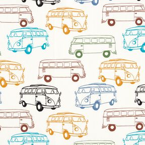 French terry, felpa estiva Autobus colorati – bianco lana, 