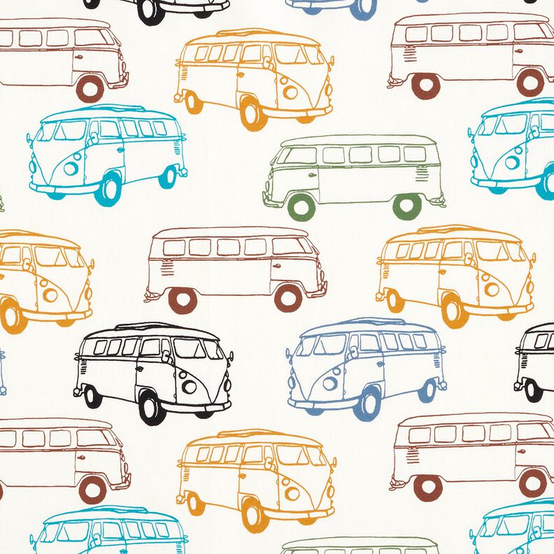French terry, felpa estiva Autobus colorati – bianco lana,  image number 1