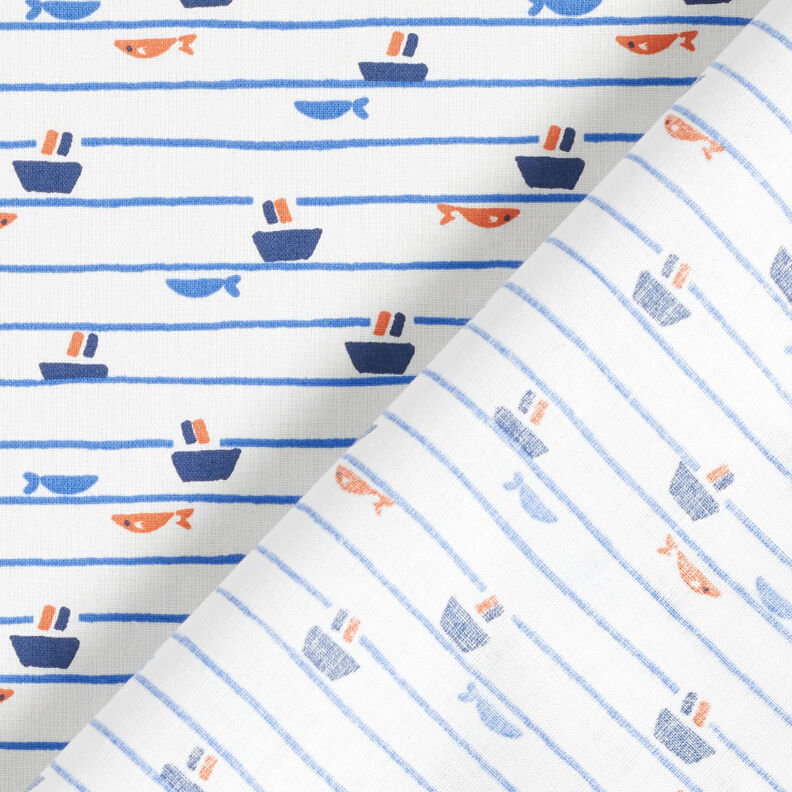 popeline di cotone Righe, navi e pesci – bianco/blu reale,  image number 4