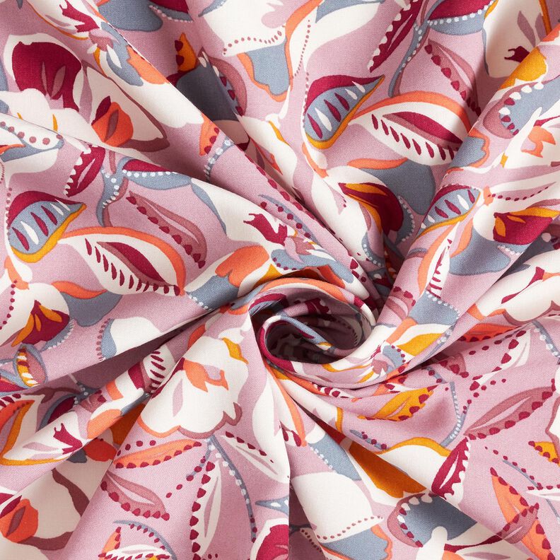 Tessuto di viscosa fiori e foglie grafici – bianco lana/rosa antico scuro,  image number 3