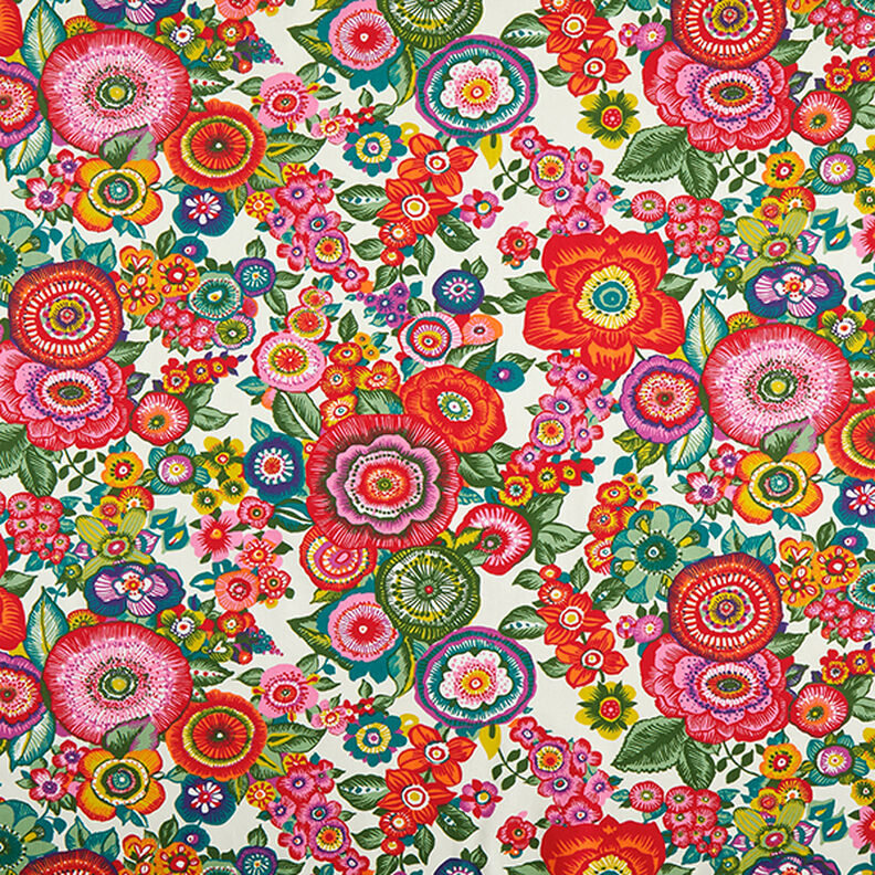 tessuto in cotone cretonne motivo floreale – rosso,  image number 1
