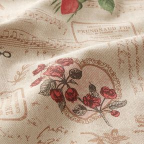 tessuto arredo mezzo panama Collage romantico – naturale/color bacca chiaro, 