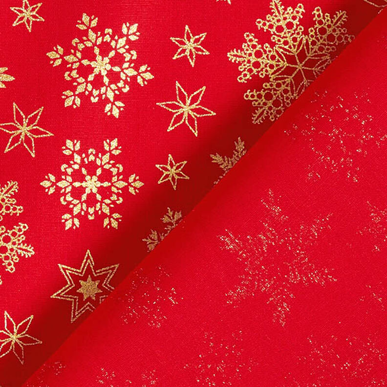 tessuto in cotone popeline Cristalli di neve – rosso/oro, image number 4