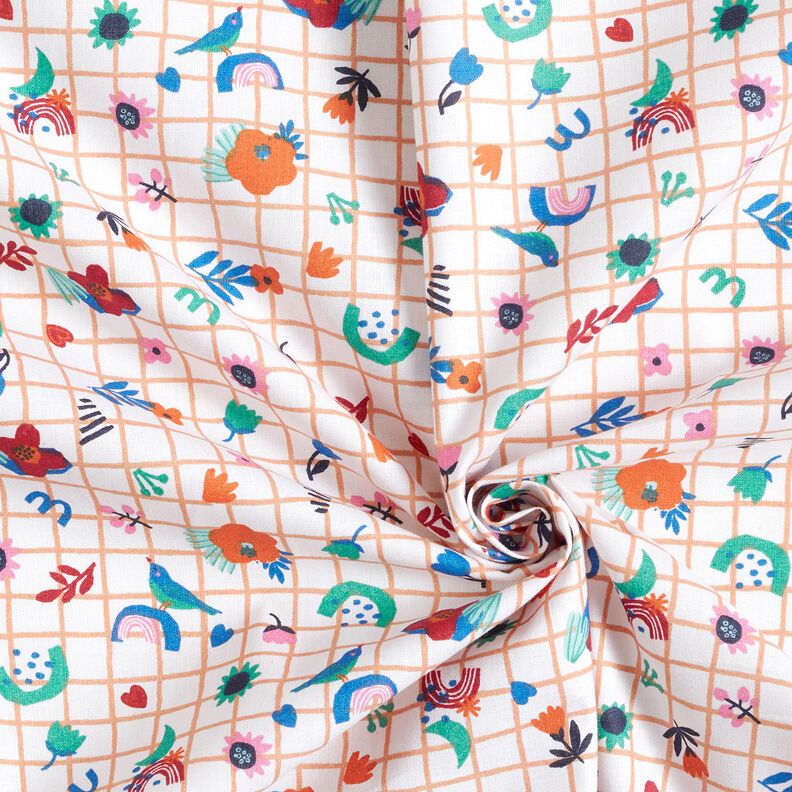 tessuto in cotone cretonne quadri e fiorellini – bianco/menta piperita,  image number 3