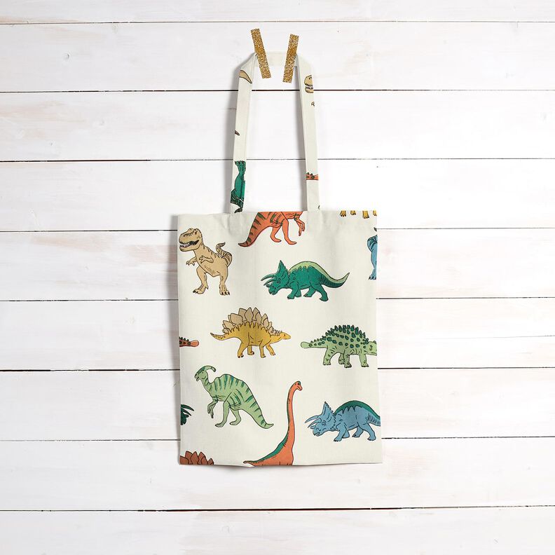 tessuto arredo mezzo panama Dinosauri marcati – bianco lana/verde scuro, image number 6