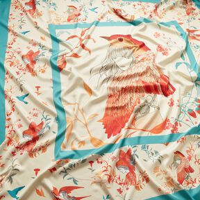 Taglio di tessuto in satin con uccelli e fate | Katia Fabrics – azzurro/crema, 