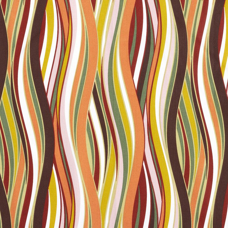 tessuto in cotone cretonne Strisce curve &ndash; bianco/arancio chiaro,  image number 1