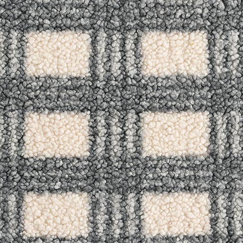 tessuto in maglia, bouclé, quadri – bianco lana/grigio,  image number 1