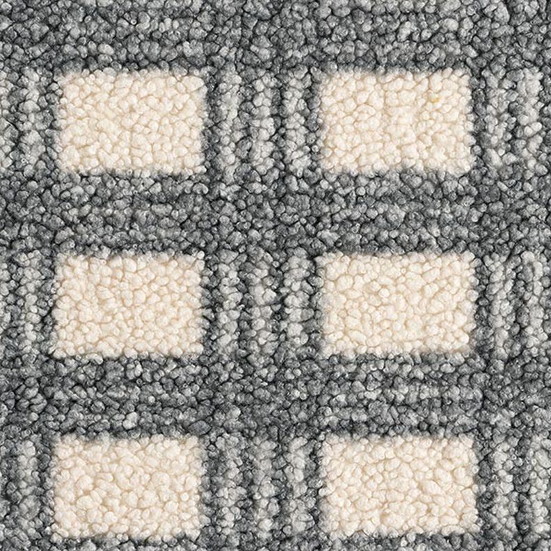 tessuto in maglia, bouclé, quadri – bianco lana/grigio,  image number 1