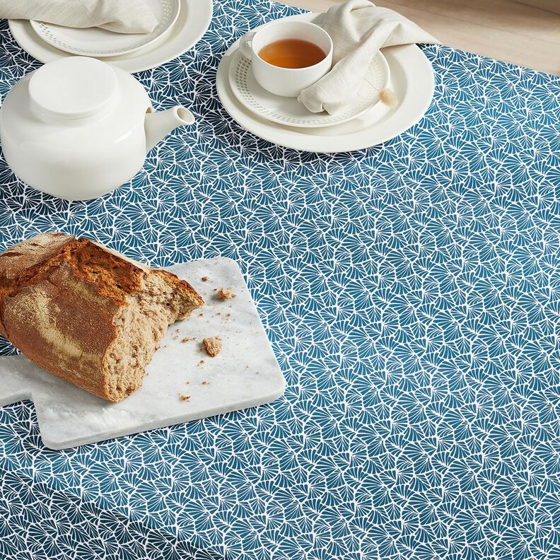 cotone rivestito Mini foglie astratte – blu oceano/bianco,  image number 7