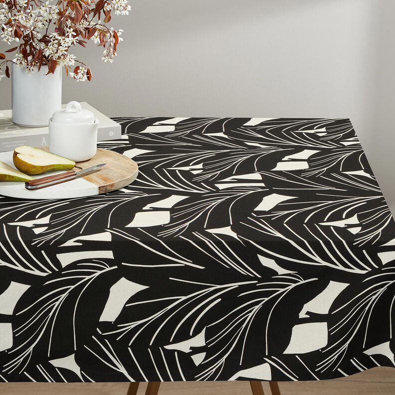 tessuto arredo panama Foglie eleganti – nero/naturale,  image number 7