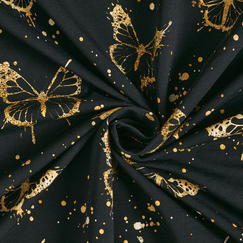 jersey di cotone Farfalle dorate | Glitzerpüppi – nero,  image number 3