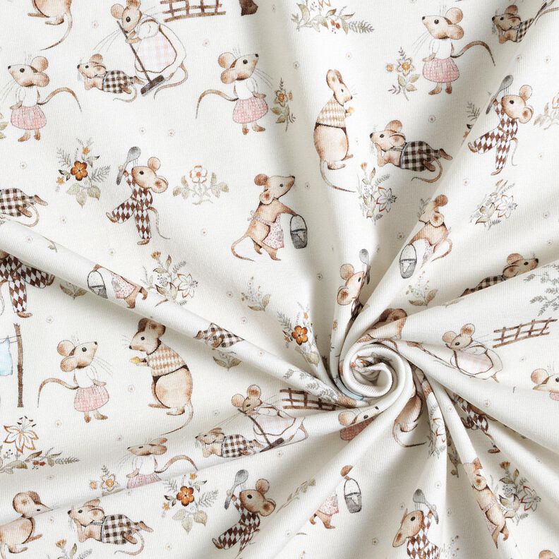 jersey di cotone Famiglia di topi stampa digitale – bianco lana,  image number 3