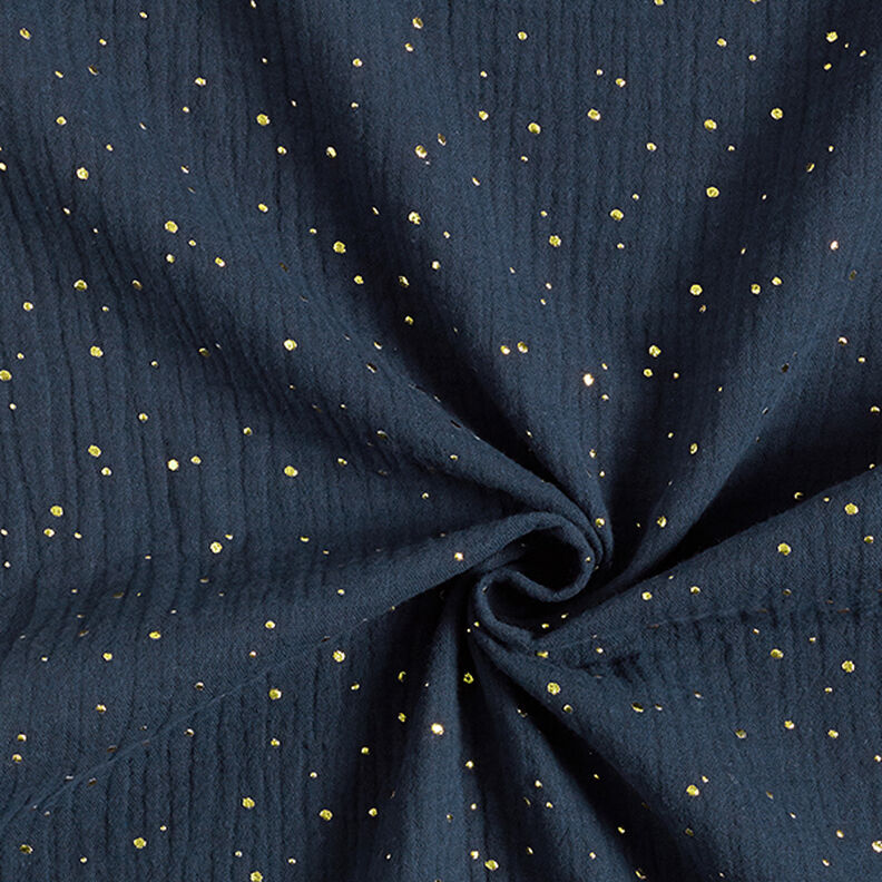 mussola di cotone, macchie dorate sparse – blu marino/oro,  image number 3