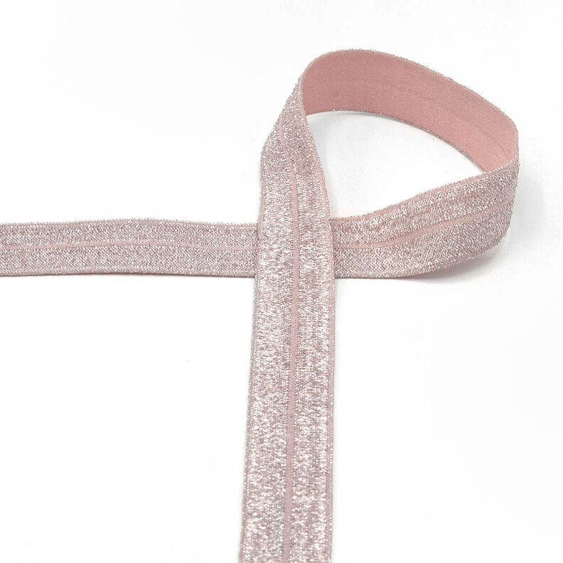 Fettuccia elastica (piega in gomma) glitterata [20 mm] – beige chiaro,  image number 1