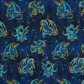 jersey di cotone Drago arcobaleno in look Denim | Glitzerpüppi – nero-azzurro/indaco, 