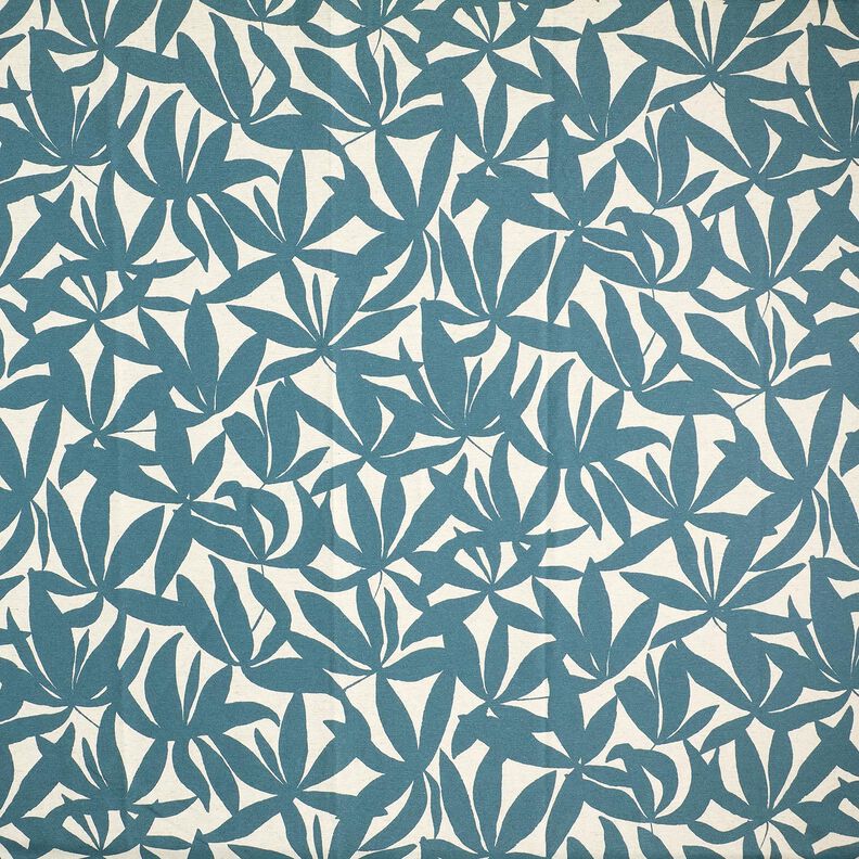 tessuto arredo mezzo panama Semplici foglie – blu oceano/naturale,  image number 1
