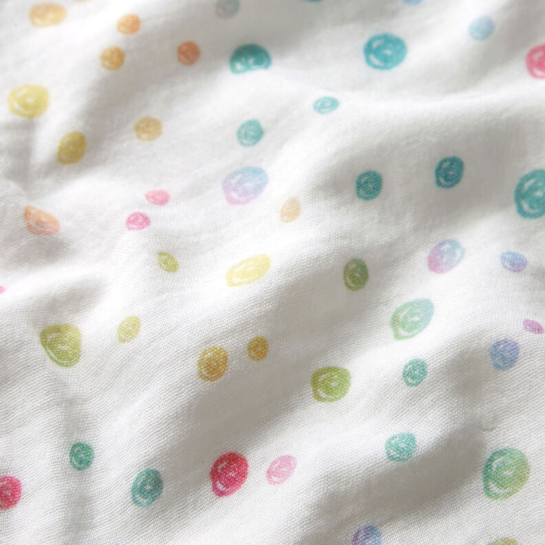 mussolina / tessuto doppio increspato Pois scarabocchiati multicolore stampa digitale – bianco lana,  image number 2