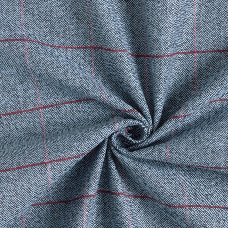 Tessuto per cappotto misto cotone a spina di pesce e quadri – azzurro/rosso Bordeaux,  image number 4